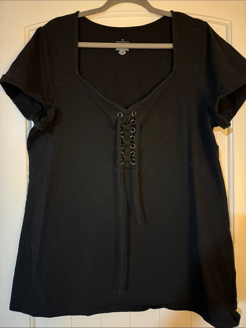 torrid Black Short Sleeve Lace-Up V-Neck Top
